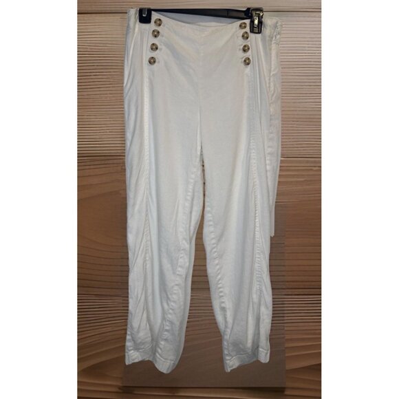 J. Jill Linen Stretch White Cropped Wide Leg Lagenlook Relaxed Beach Pants Sz 6 - Picture 1 of 11